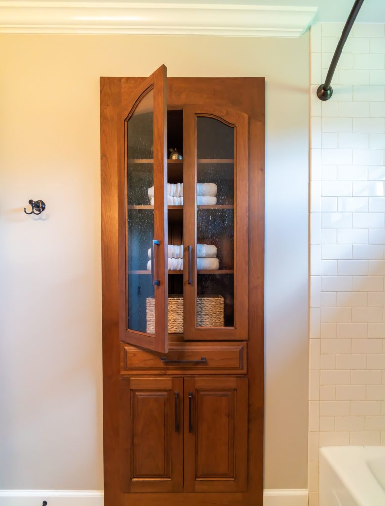 Atlanta area bathroom built-in cabinet designed by Stoeck Interiors.